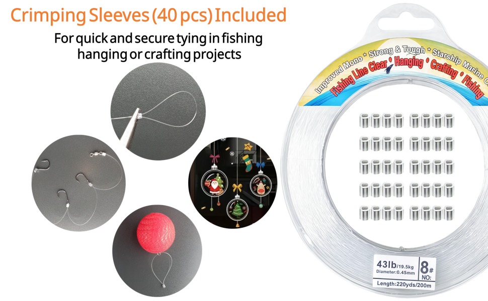 Clear Fishing Line Wire For Hanging Fishing with Crimp Sleeves