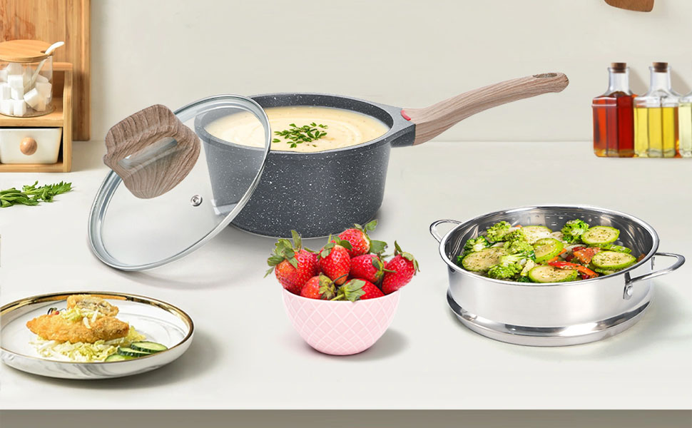 Saucepan with Glass Lid &amp; Steamer Basket