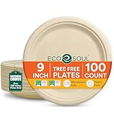 ECO SOUL 9 Inch Compostable Disposable Paper Plates [100 Pack] Food Safe 100% Virgin Bagasse Pulp...