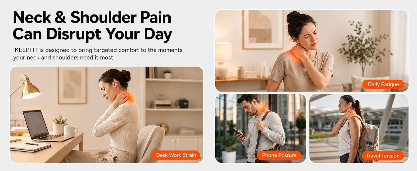 IKEEPFIT neck massager with heat cordless for deep tissue relief for car office home wireless