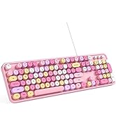 MOWUX Computer Keyboard Wired, Plug and Play USB Retro Round Typewriter Keyboard, Full Size Wired...