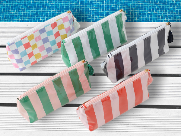 striped makeup pouch