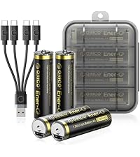 ORICO Ener-G Lithium-ion Battery Rechargeable AA Batteries with Tpye C Charging Cable 4-Pack Double ...