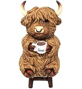 AMAJY Adorable Highland Cow with Morning Joe Figurine - Iconic Resin Collectible Décor for Coffee...