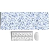 PaJiaNi Light Blue Chinoiserie Mouse Pad,Vintage Blue And White Floral Desk Mat,XL Large Vintage ...