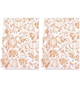 AnyDesign 2Pcs Fall Pumpkin Chinoiserie Kitchen Towels Orange Toile Pumpkin Leaves Hand Drying Te...