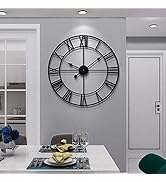 LEIKE Large Modern Metal Wall Clocks 60CM / 24 Inch Rustic Round Nearly Silent Little Ticking Bat...