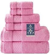 COZYART Pink Bath Towel Set 6 Piece, 2 Bath Towels 2 Hand Towels 2 Washcloths, Luxury 100% Turkis...