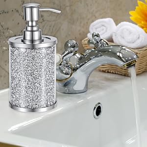 Sparky Glass Crushed Diamonds Soap Dispenser Bottle with Stainless Steel Pump