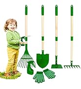 Duckura 6pcs Kids Garden Tools Set, Gardening Tool for Kids, Shovel, Rake, Hoe, Leaf Rake, Outdoo...