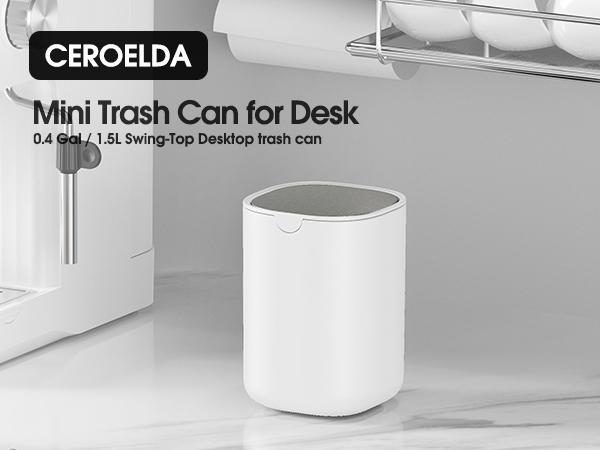 Mini Trash Can for Desk 0.4 Gal / 1.5L Swing-Top Desktop trash can