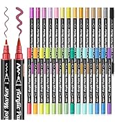 28 Metallic Colors Dual Tip Acrylic Paint Markers, Brush Tip and Fine Tip Acrylic Paint Pens for ...