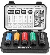 BILITOOLS 1/2 inch Drive Impact Lug Nut Socket Set, Metric 17-19 - 21 mm &amp; SAE 13/16-7/8 inch Non...