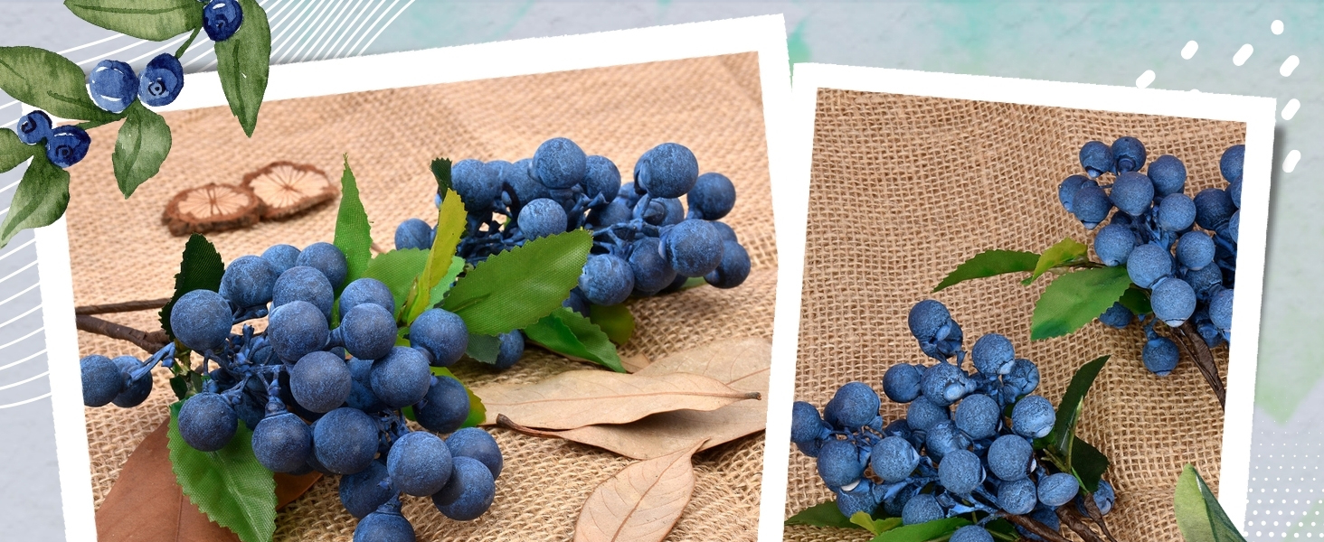Set of 4 Decorative Lifelike Artificial Blueberries - Dark Blue