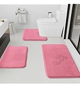 HUXMEYSON Bathroom Rugs Sets 3 Piece, Non-Slip &amp; Quick Dry Bath Mat Set, Ultra Soft Velvet Bath R...