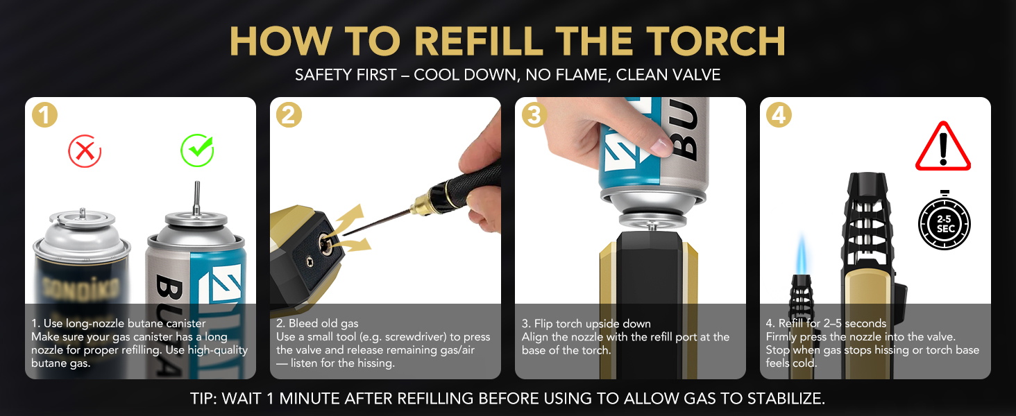 Butane Torch Lighter with safety lock protection, Adjustable Flame Lighter, How to Refill the Torch