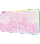Pink RGB LED Gaming Mouse Pad, 14 Modes Glow Pad, Extra Large Gaming Mousepad,Waterproof Rubber N...