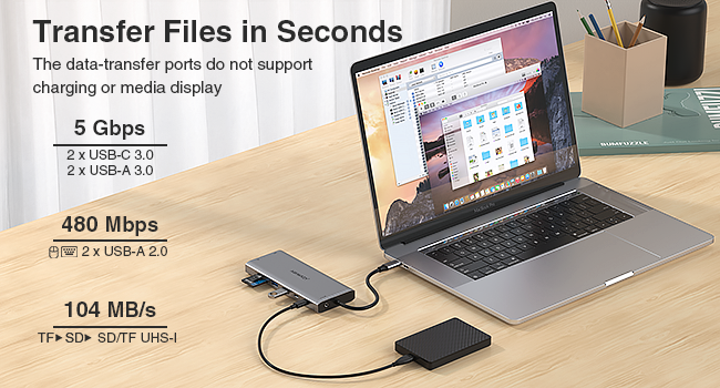USB C Docking Station dual monitor 2 hdmi displayport usb c hub multiport adapter laptop docking