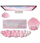 Cloud Wrist Rest Keyboard Pink Mouse Pad Set with Wrist Rest Ergonomic Wrist Pad Memory Foam Non-...