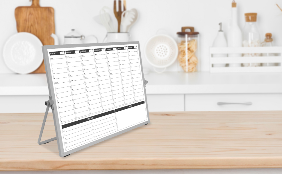 whiteboard calendar stand on the kitchen table