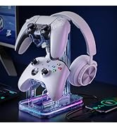 Luckit Gaming Headphones Stand, RGB Headset Stand with 2 USB Charging Ports, Dual Controller Hold...