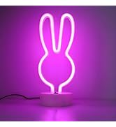 ENUOLI Decorative Rabbit Neon Sign Light Pink Led Cute Animal Neon Marquee Light with Base Art Wa...