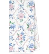 LRWHDFW Blue and Pink Floral Christmas Kitchen Towels, Grandmillennial Xmas Ribbon Decorative Han...