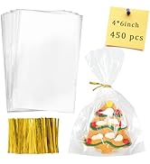 Labeol Cellophane Bags 450Pcs 4X6 Treat Bags with Ties Goodie Bag Clear Plastic Bag for Packaging...