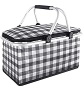 KEFOMOL Insulated Picnic Basket,Collapsible Cooler Bag,32L Grocery Basket with Lid,2 Sturdy Handl...