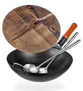 YOSUKATA Carbon Steel Wok Pan 14“ + 17’’ Wok Spatula and Ladle + Premium Wok Cover 14 inch Pan Lid