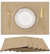 homing Cotton Linen Placemats Set of 6, Cloth Washable Farmhouse Dining Table Mats for Indoors &amp; ...