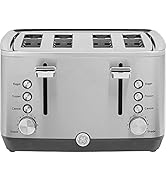GE Stainless Steel 4 Slice Toaster | Extra Wide Slots for Bagels, Breads, Waffles &amp; More | 7 Shad...