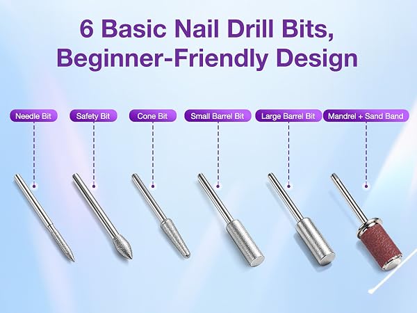 PYRYSA Nail Drill Accessories 6 Pieces Nail Drill Bits Kit for Gel Polish Removal Manicure Pedicure