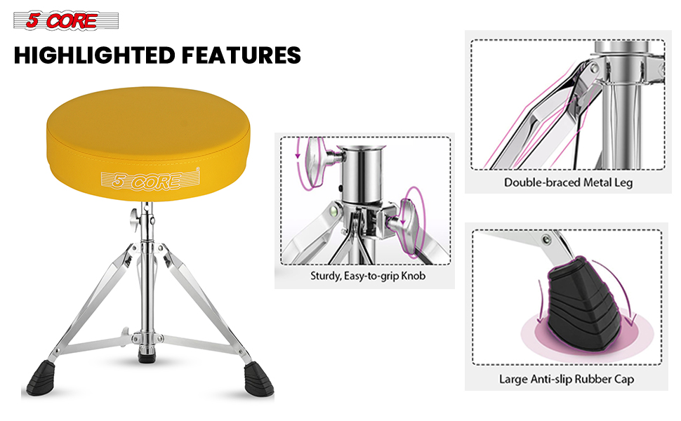 5 CORE Drum Throne Height Adjustable Guitar Stool Thick Padded Memory Foam DJ Chair