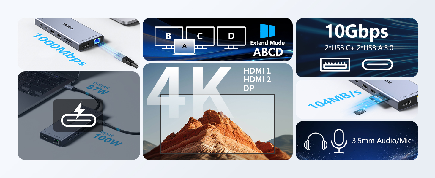 Docking Station 2 dual HDMI DisplayPort PD Charging,Ethernet 