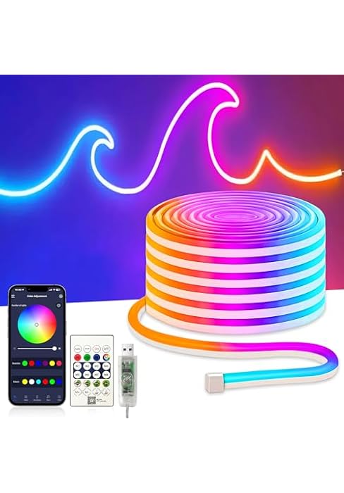 EZMYMA 32.8FT Neon Rope Lights,Flexible RGB+IC LED Strip Lights,Remote Control,Multiple Modes,for...