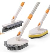 3 in 1 Shower Scrubber Cleaning Brush with Long Handle, 50'' Tub and Tile Grout Scrub Brush Stiff...