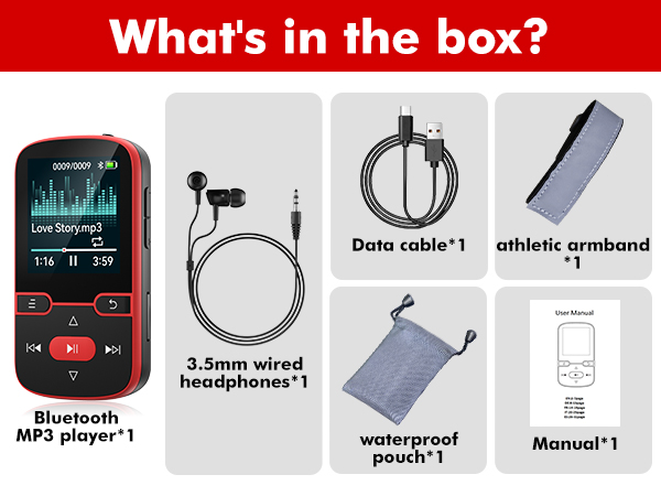 GB Clip MP3 Player with Bluetooth 5.3,for Sports Running, FM Radio, Pedometer