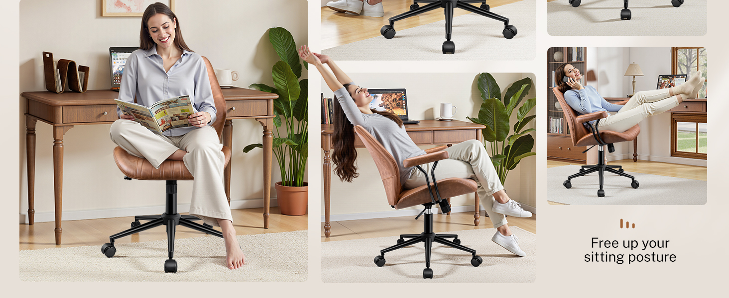 Home Office Desk Chairs with Removable Armrests, Adjustable Height Rocking
