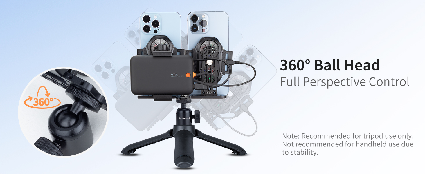 360° Ball Head for Full Perspective Control Note: Recommended for tripod use only.