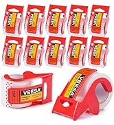 VEESA Shipping Packaging Tape with Dispenser, Clear, 12 Rolls Heavy Duty Packing Tape, for Moving...