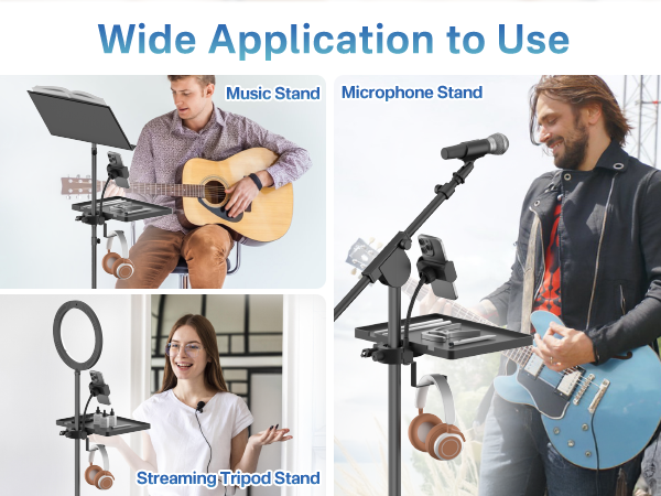 Universal Microphone Stand Tray with Phone &amp; Headphone Holder