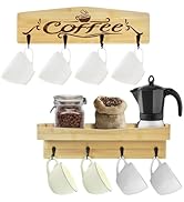 ZAVOOS 2 Pack Coffee Mug Rack, Wall Mounted Bamboo Cup Holder with 8 Hooks, Decorative Mug Displa...