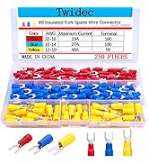 Twidec/250PCS Insulated Fork Spade Wire Connector 22-16/16-14/12-10 Gauge #8 Quick Splice Crimp T...