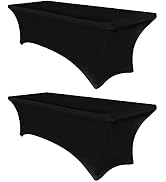 Obstal 6ft Stretch Black Spandex Table Cloth for Standard Folding Tables - 2 Pack Universal Recta...