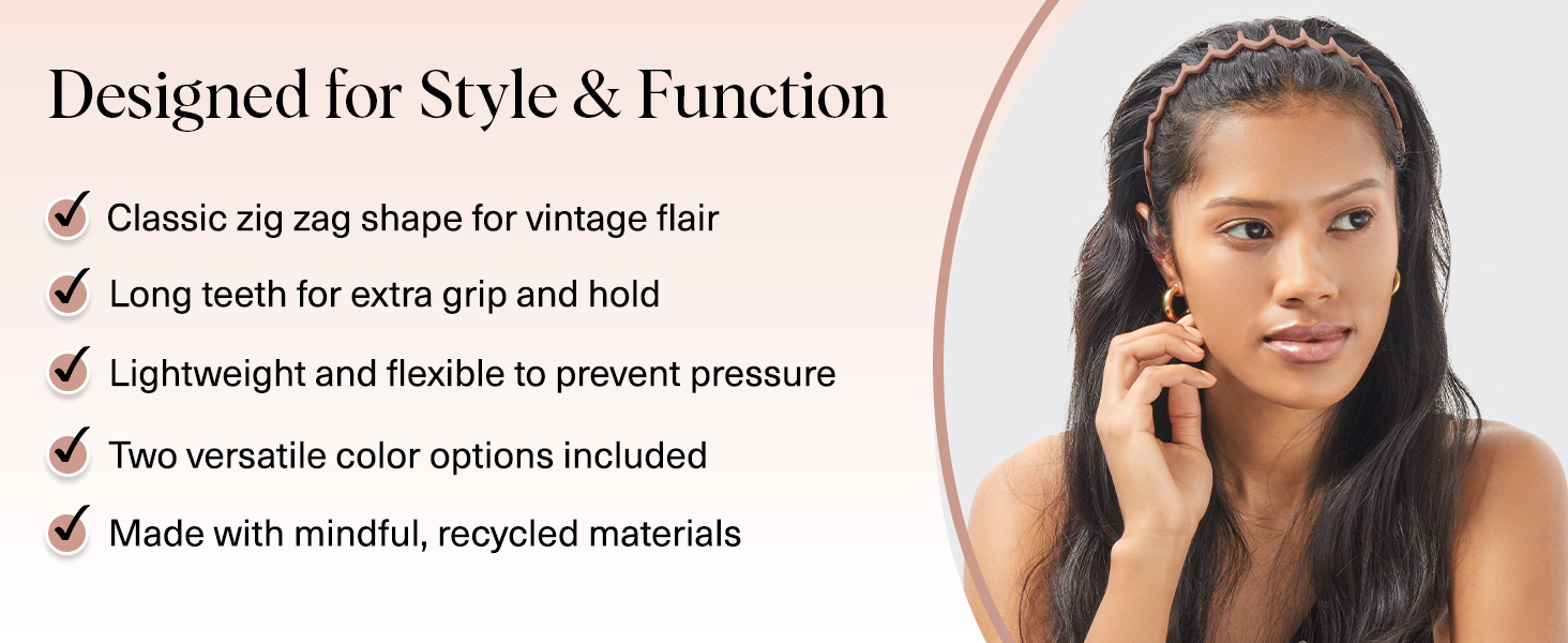 Zig Zag Headbands, Recycled Plastic Wavy Hair Band with Teeth, Headbands for Women and Men