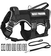 MOOGROU Tactical Service Dog Vest and Leash Set,Heavy Duty Harness with Metal Buckles for Large D...