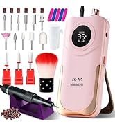 Moskany Professional Electric Nail Drill Kit 35000RPM with 14PCS Bits Pink Portable Rechargeable ...