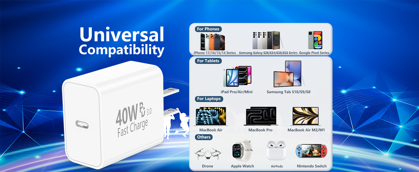 MFi Certified 4Pack 40W USB-C Charger Block Type-C Wall Charging Dynamic Power Adapter