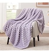 EXQ Home Fleece Throw Blanket for Couch or Bed - 3D Stripe Jacquard Decorative Blankets - Cozy So...